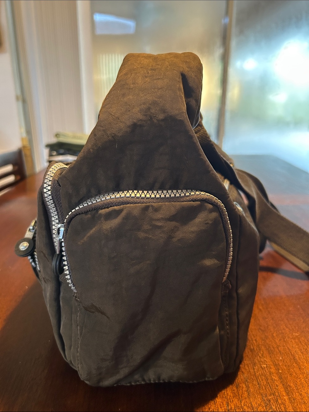 Kipling Chocolate Brown Crossbody Bag with signature Monkey Keychain - Picture 6 of 11